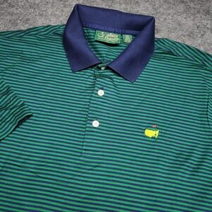 Masters Amen Corner Two Ply Double Mercerized Golf Polo Shirt Large Navy Green